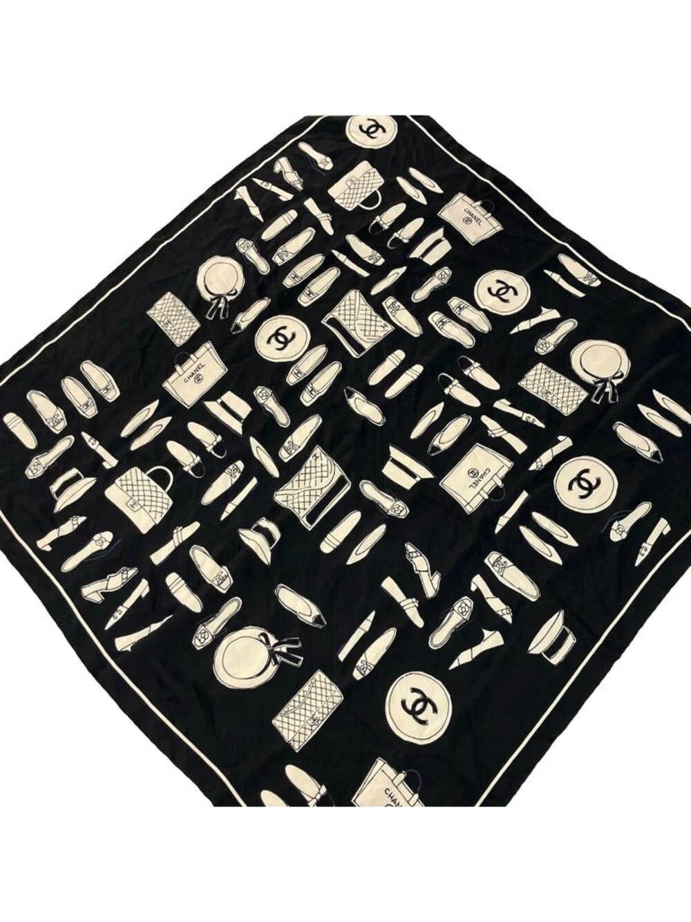 Chanel Scarf Black Beige CC Logo